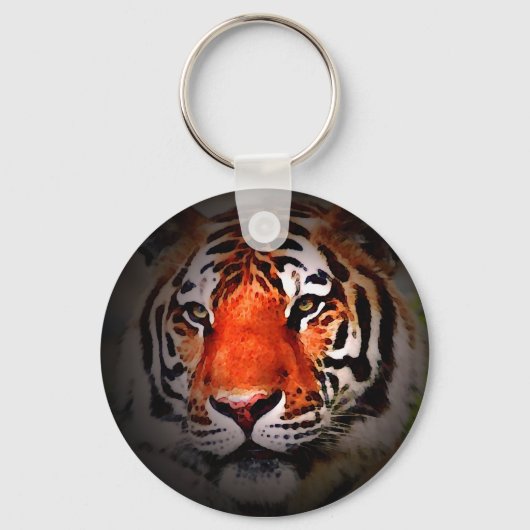 Tijger Gezicht Motiverende Kunst Sleutelhanger (Voorkant)