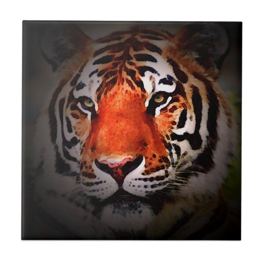 Tijger Gezicht Motiverende Kunst Tegeltje (Voorkant)