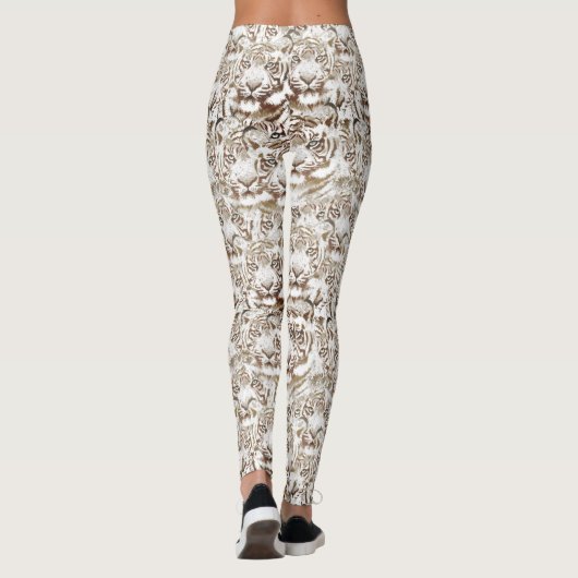Tijger Gezichtsontwerp Wit en Bruin Leggings (Achterkant)