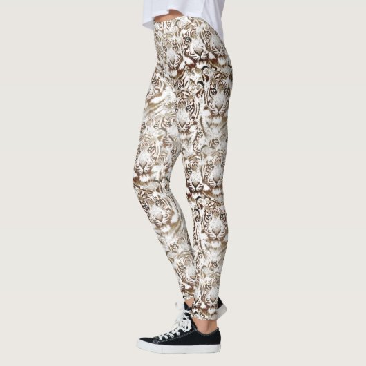 Tijger Gezichtsontwerp Wit en Bruin Leggings (Links)