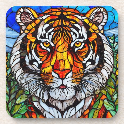 Tijger glas in lood bier onderzetter (Voorkant)