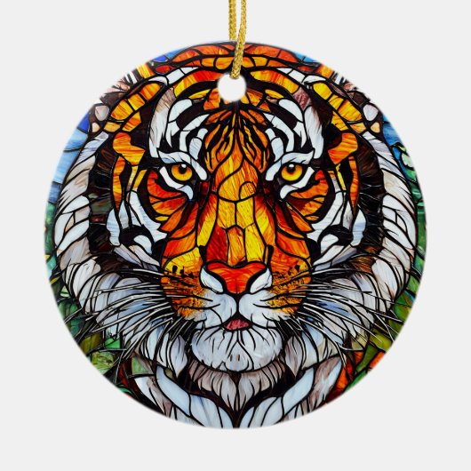 Tijger glas in lood keramisch ornament (Voorkant)