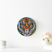 Tijger glas in lood ronde klok (Huis)