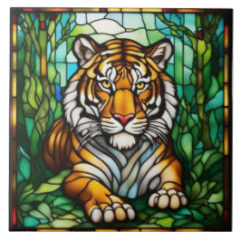 Tijger Glas-in-Lood Sierlijke Tegel Tegeltje