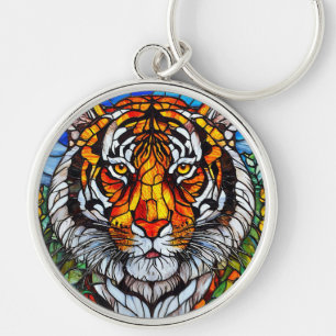 Tijger glas in lood sleutelhanger