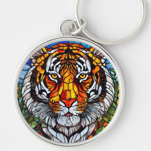 Tijger glas in lood sleutelhanger (Voorkant)