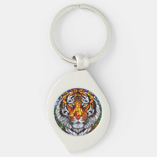 Tijger glas in lood sleutelhanger (Voorkant)