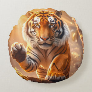 Tijger - Gouden Tijger Rond Kussen