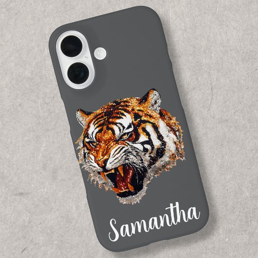 Tijger Grommend Nep Lovertjes Look Persoonlijk Ges Case-Mate iPhone Case