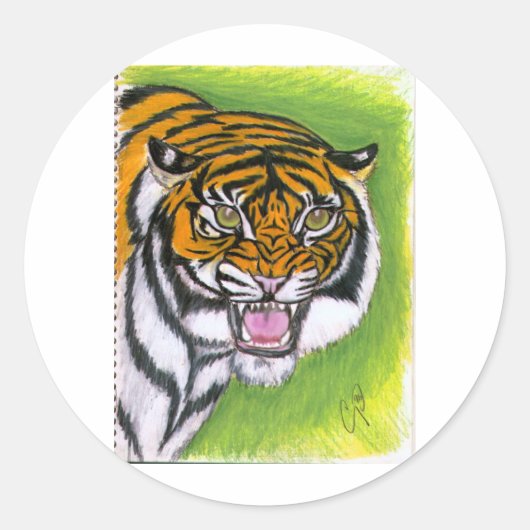 Tijger Growling Ronde Sticker (Voorkant)