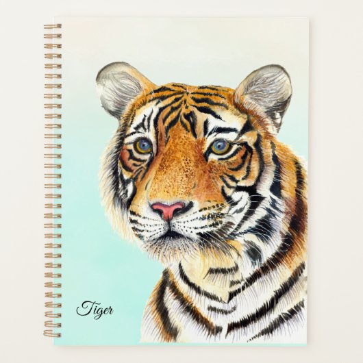 Tijger Hand geschilderd Waterverf Wildlife Art Pla Planner (Voorkant)