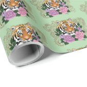 Tijger Henna roze paarse bloemen Cadeaupapier (Rol Hoek)