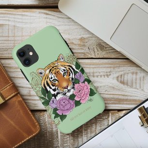 Tijger Henna roze paarse bloemen Case-Mate iPhone Case
