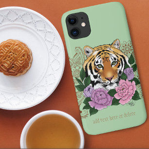 Tijger Henna roze paarse bloemen Case-Mate iPhone Case