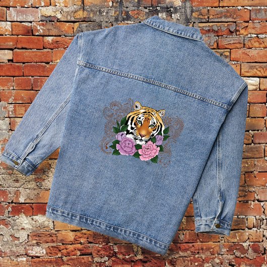 Tijger Henna roze paarse bloemen Denim Jacket