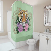 Tijger Henna roze paarse bloemen Douchegordijn (In situ)