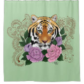 Tijger Henna roze paarse bloemen Douchegordijn (Voorkant)
