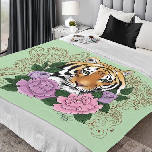Tijger Henna roze paarse bloemen Fleece Deken