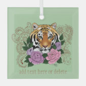 Tijger Henna roze paarse bloemen Glas Ornament (Voorkant)