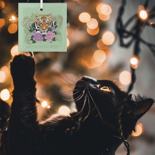 Tijger Henna roze paarse bloemen Glas Ornament