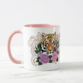 Tijger Henna roze paarse bloemen Mok (Links)