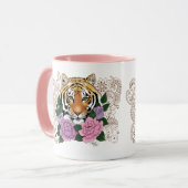 Tijger Henna roze paarse bloemen Mok (Voorkant links)