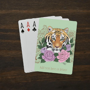 Tijger Henna roze paarse bloemen Pokerkaarten