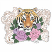 Tijger Henna roze paarse bloemen Sticker (Voorkant)