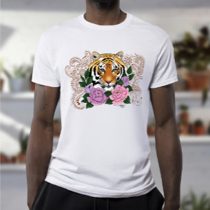 Tijger Henna roze paarse bloemen T-shirt