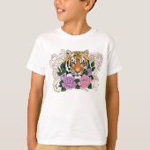 Tijger Henna roze paarse bloemen T-shirt (Voorkant)