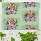 Tijger Henna roze paarse bloemen Theedoek (Gevouwen)