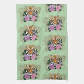 Tijger Henna roze paarse bloemen Theedoek (Verticaal)