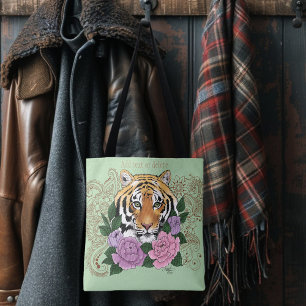 Tijger Henna Roze Paarse bloemen Tote Bag