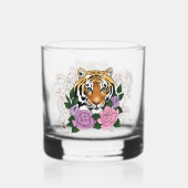 Tijger Henna roze paarse bloemen Whisky Glas (Voorkant)