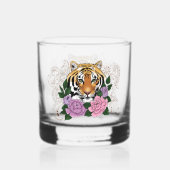 Tijger Henna roze paarse bloemen Whisky Glas (Achterkant)