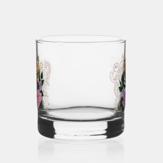 Tijger Henna roze paarse bloemen Whisky Glas (Links)