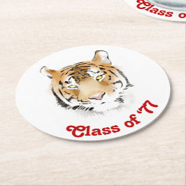 Tijger Hoofd Waterverf Klasse Reünie Partij Ronde Kartonnen Onderzetter