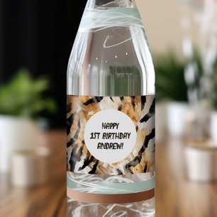 Tijger huidpatroon, Safari Boy 1e verjaardag Waterfles Etiket