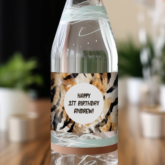 Tijger huidpatroon, Safari Boy 1e verjaardag Waterfles Etiket