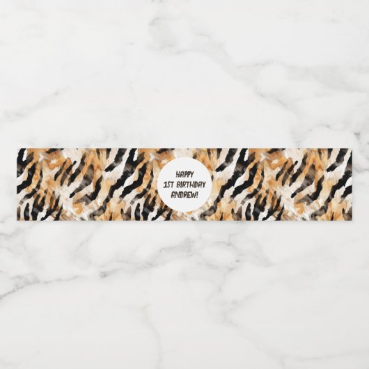 Tijger huidpatroon, Safari Boy 1e verjaardag Waterfles Etiket (Enkel label)
