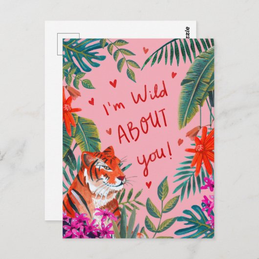 Tijger... ik ben gek op je roze Valentijnsdag Kaar Briefkaart (Voorkant / Achterkant)