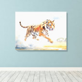 Tijger in actie 2 canvas afdruk (Insitu (Houten vloer))