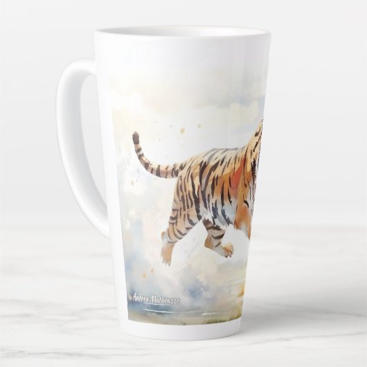 Tijger in actie 2 latte mok (Linkerhoek)