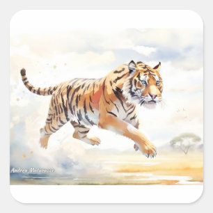 Tijger in actie 2 vierkante sticker