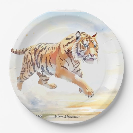 Tijger in actie 3 papieren bordje (Voorkant)