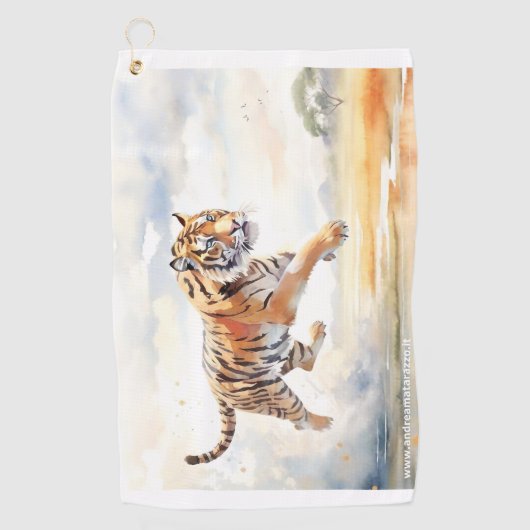 Tijger in actie golfhanddoek (Voorkant)