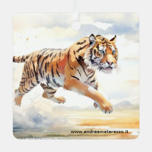 Tijger in actie metalen ornament
