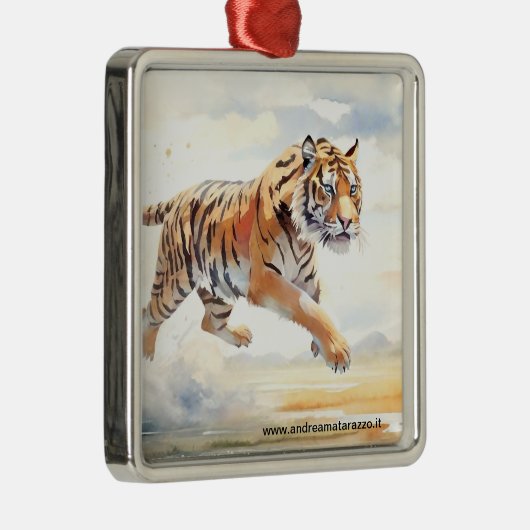 Tijger in actie metalen ornament (Rechts)