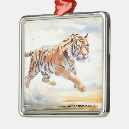 Tijger in actie metalen ornament (Links)