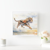 Tijger in actie vierkante klok (Huis)